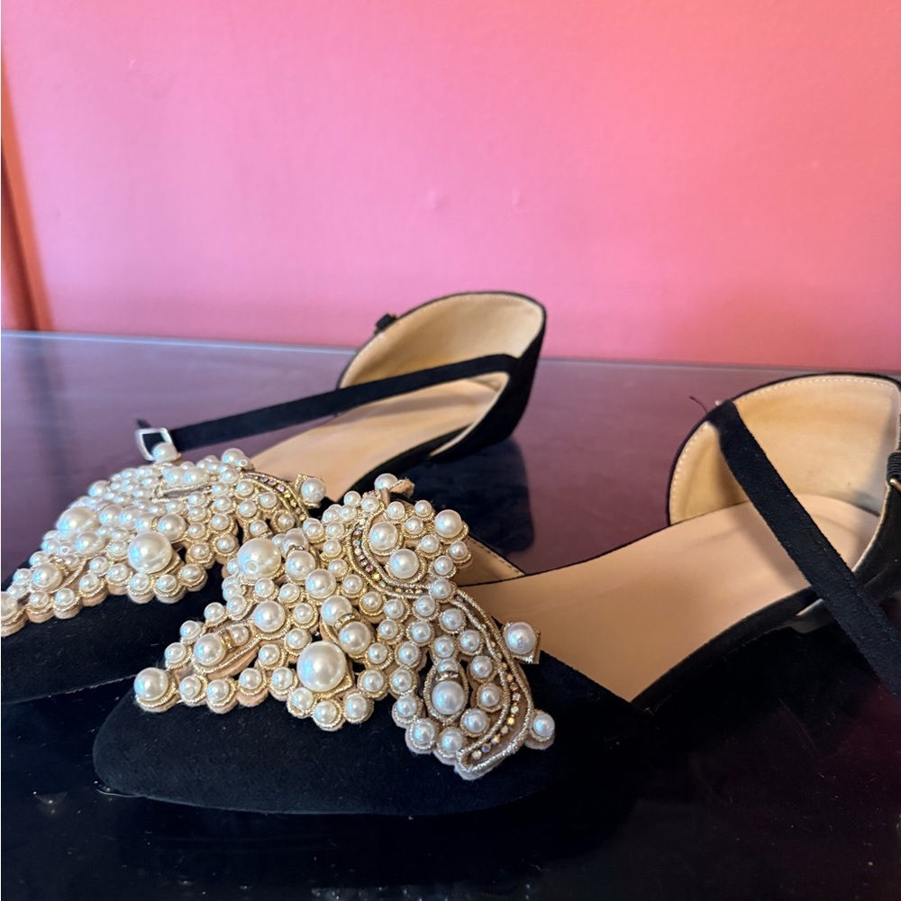 Black Pearl-Embellished D'Orsay Flats - Women Shoes